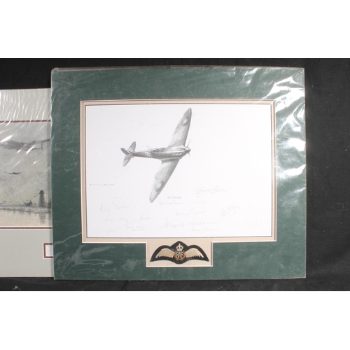 508D - GERALD COULSON (b1926), Spitfire, print with RAF cloth brevet, signed by the artist and others, 26cm... 