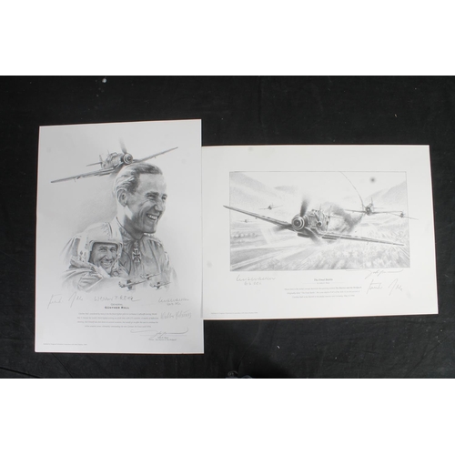 508H - K MALLEN, Spitfire, print, 21cm x 35cm, frame 38cm x 51cm, another similar and two JOHN D SHAW print... 