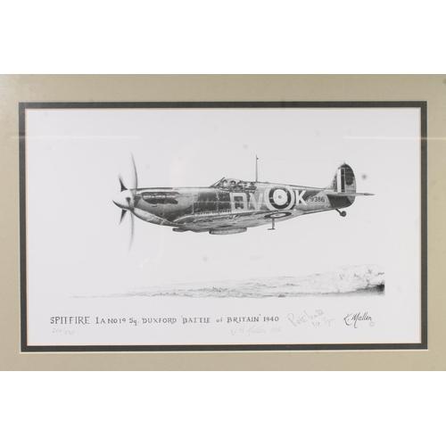 508H - K MALLEN, Spitfire, print, 21cm x 35cm, frame 38cm x 51cm, another similar and two JOHN D SHAW print... 