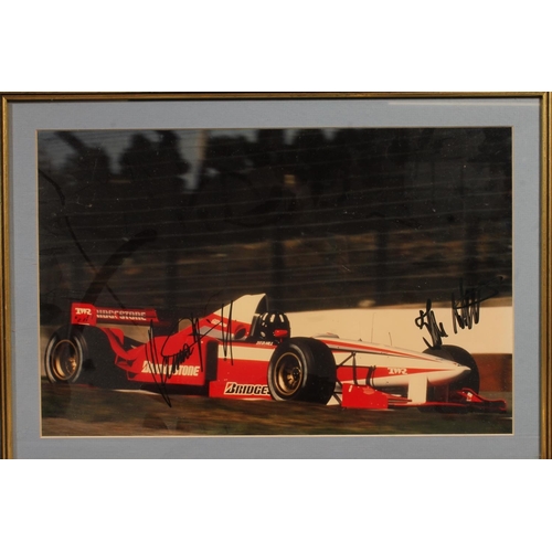 508Y - Formula 1 interest, autographed photograph of Damon Hill, 25cm x 39cm, frame 33cm x 47cm and three o... 