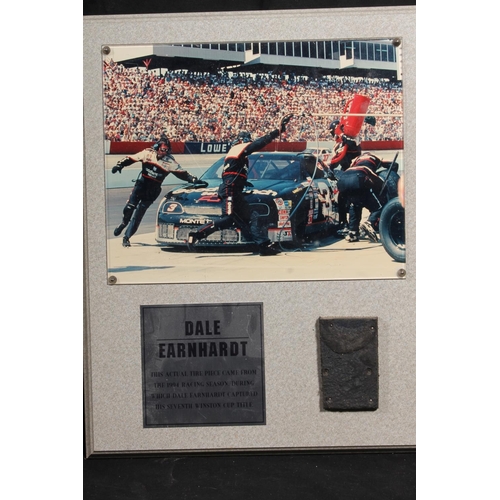 508Z - Motor Racing interest, a Dale Earnhardt photograph mounted on board with piece of rubber and plaque,... 