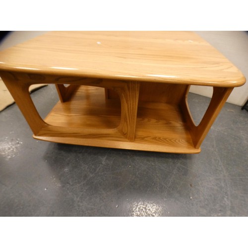 315 - Ercol 'Pandora' elm square-topped coffee table with drawers.