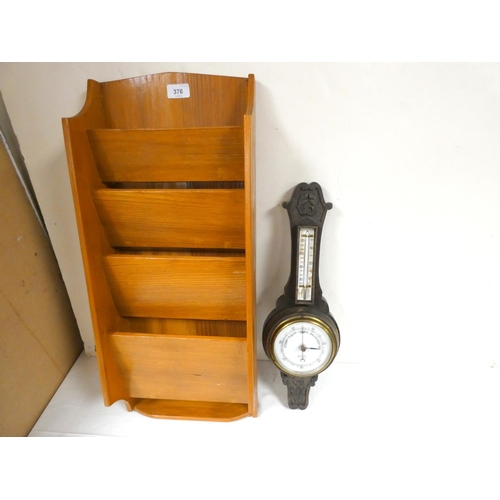 99 - Small oak barometer and letter rack.