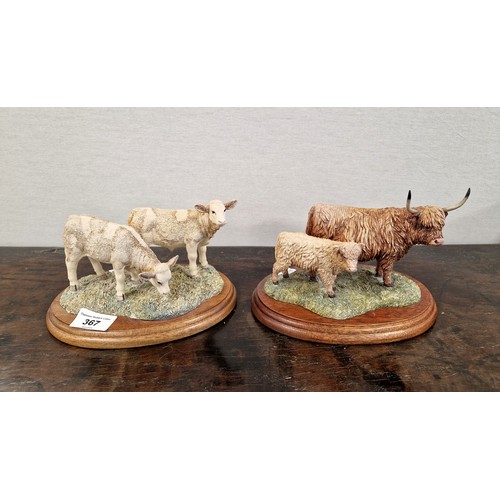 367 - Two Border Fine Arts figurines, Pair of Simmental Calves 168, and Highland Cow and Calf 167 (2)