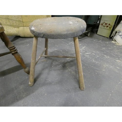 115 - Elm, antique country style chair and foot stool. 