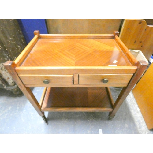 147 - Two drawer modern side table on castors and a pot cupboard.