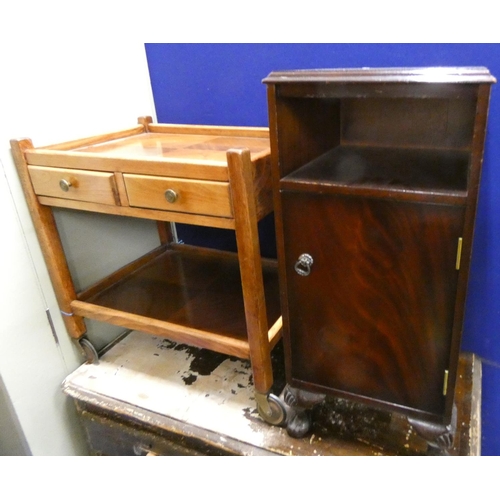 147 - Two drawer modern side table on castors and a pot cupboard.