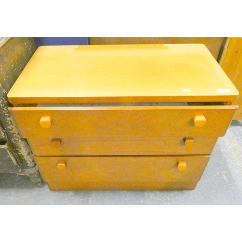 150 - Blonde Stag chest of three drawers.  Disposed