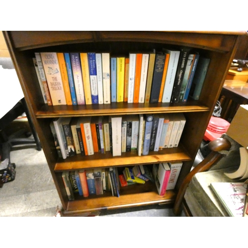 52 - Modern small pine bookcase and books.