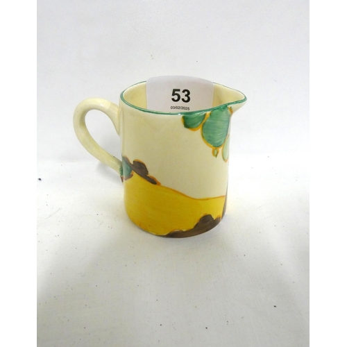 53 - Clarice Cliff Fantasque cream jug 6.5cm.