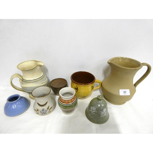 57 - A collection of various Studio Pottery including jugs, mug and vases.