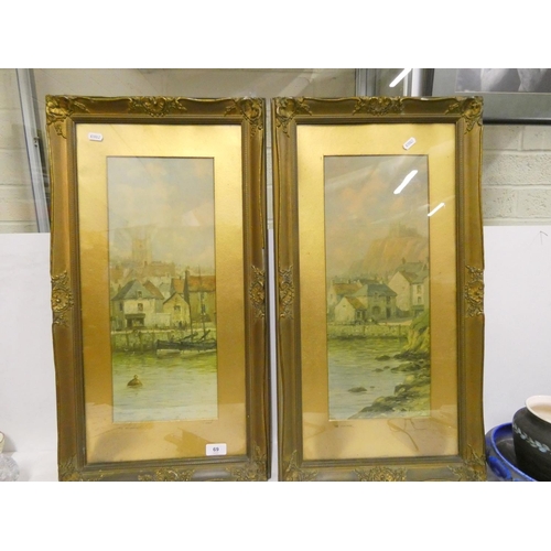 69 - Pair of gilt frame F Robson prints, 'The Moorings' and 'Quayside'