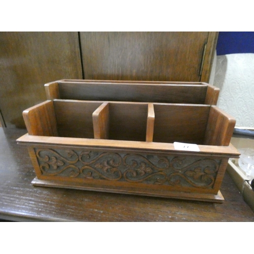 77 - Arts and crafts style carved desk tidy, 37cm wide