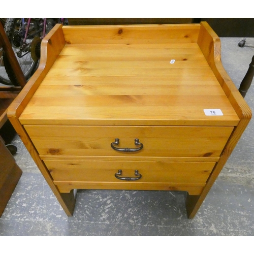 78 - Two drawer pine bedside table.