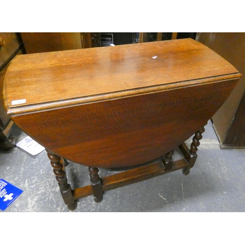 92 - Oak barley twist gate leg table.