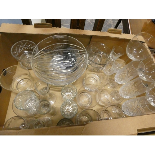 98 - Box of various glassware including tumblers, wine glasses etc.