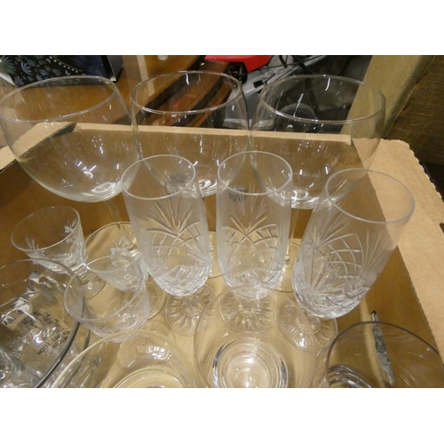 98 - Box of various glassware including tumblers, wine glasses etc.