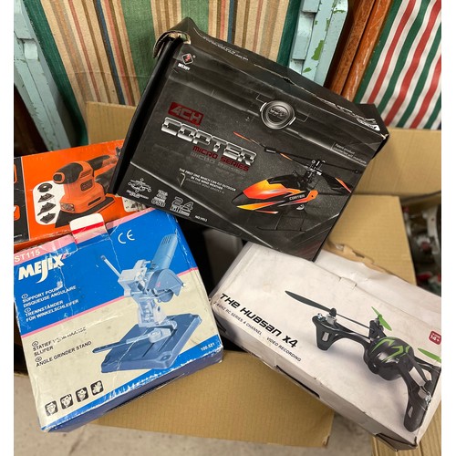 731 - Box of assorted black and decker, sander, drones etc