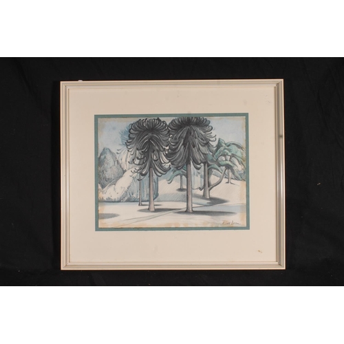 406 - ROBERT SCOTT IRVINE DA RSW SSA (Scottish 1906-1988), Twin Monkey Puzzle Trees, watercolour, sig... 