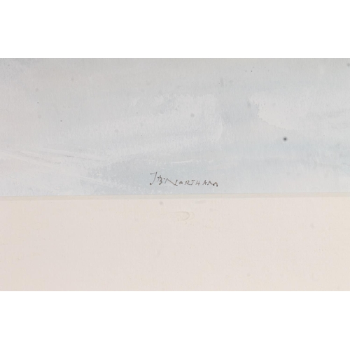 407 - J B NORTHAM, 'Skiing on the Pentlands', watercolour, signed, 29cm x 56cm, frame 50cm x 76cm.