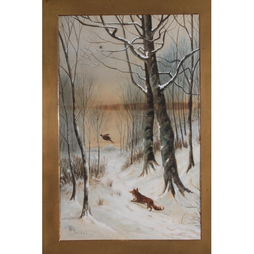 410 - 19TH CENTURY SCHOOL, pair of watercolour and gouache paintings of snowy landscapes, signed with mono... 