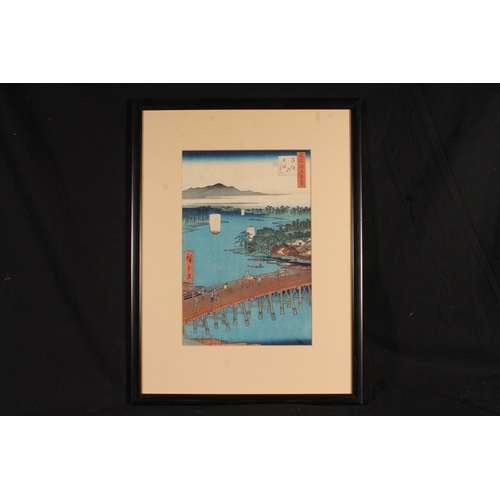 439 - UTAGAWA HIROSHIGE I (Japanese 1797-1858), Great Bridge at Senju, Japanese Ukiyo-e woodblock print, 3... 