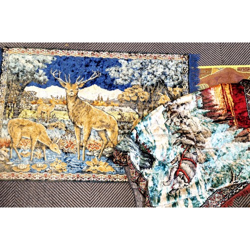 735 - Indian style embroidery textile piece 170cm x 40cm, with two decorative throws