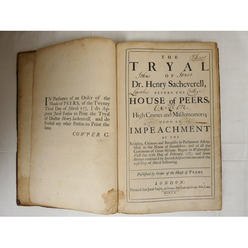 40 - SACHEVERELL HENRY.  The Tryal of Doctor Henry Sacheverell Before the House of Peers for Hi... 