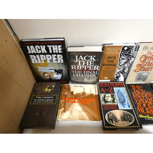 68 - Jack the Ripper.  A large carton of books & softback publications, many in d.w's.... 