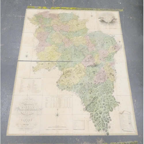 100 - FORREST WILLIAM.  The County of Lanarkshire. Large eng. hand col. fldg. map. Eng. sunburst title vig... 