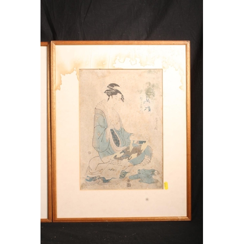 443 - KITAGAWA UTAMARO (Japanese 1753-1806), Naniwaya Okita, Japanese ukiyo-e woodblock print, 36cm x 25cm... 