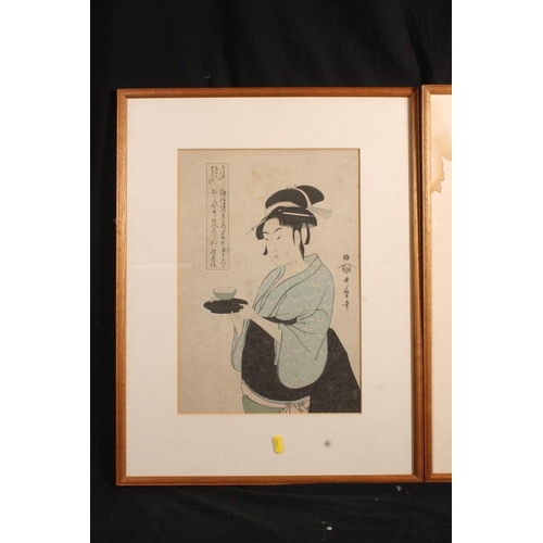 443 - KITAGAWA UTAMARO (Japanese 1753-1806), Naniwaya Okita, Japanese ukiyo-e woodblock print, 36cm x 25cm... 