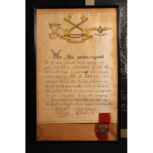 450 - Framed certificate awarded to Private Thomas Irving of the 1st Roxburgh and Selkirk Volunteer Rifle ... 