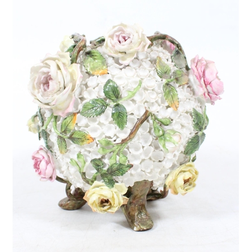 16 - Moore's style old porcelain pot pourri vase encrusted with flowers, 169cm high.