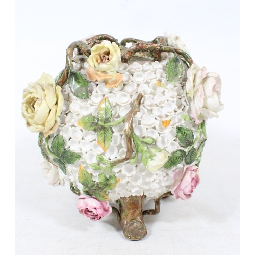 16 - Moore's style old porcelain pot pourri vase encrusted with flowers, 169cm high.