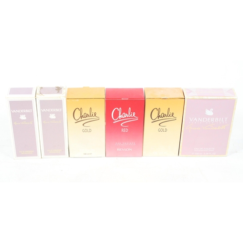 21 - Perfumes to include Vanderbilt, Revlon Charlie Gold and Red, etc.  (6)