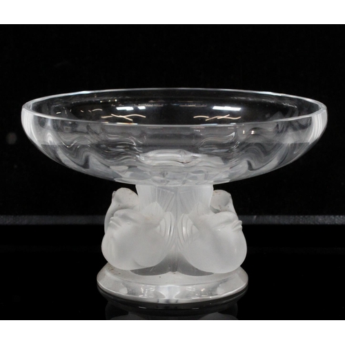 25 - Lalique glass bowl with frosted base of four birds, and a Mats Jonnasson seal pup paperweight.