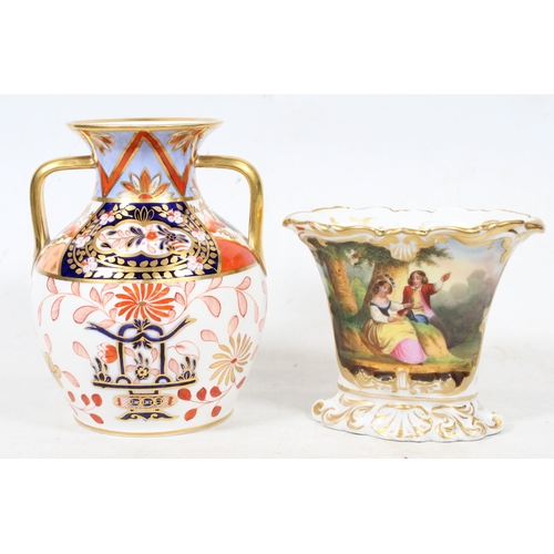 35 - Late 19th century Spode Imari palette urn and a continental porcelain painted spill vase. 