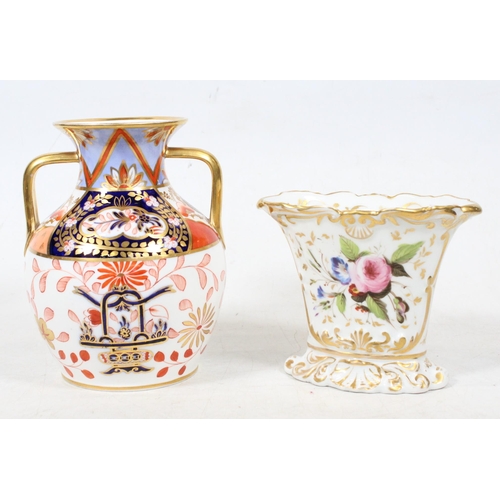 35 - Late 19th century Spode Imari palette urn and a continental porcelain painted spill vase. 