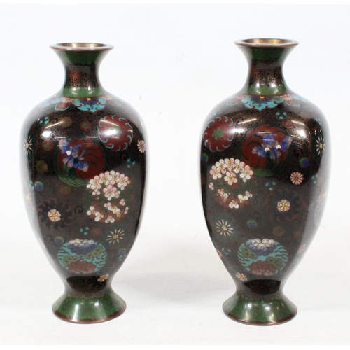 37 - Pair of Japanese cloisonné vases decorated with flowers, 24cm high.