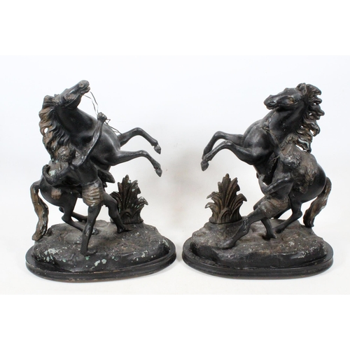 44 - Pair of spelter Marley horse models, 42cm high.