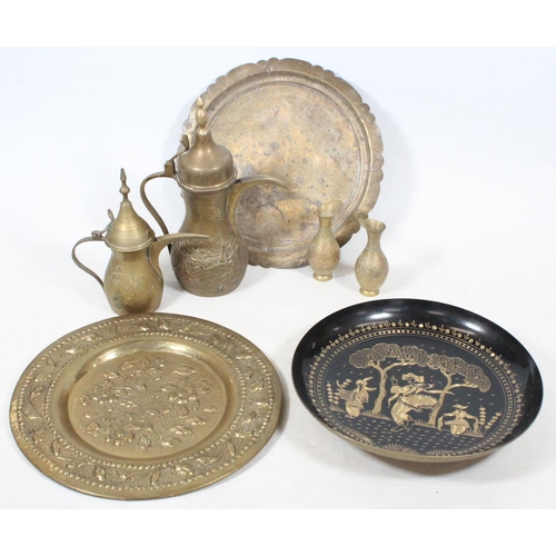 57 - Arabic brassware to include coffee pots, plates, etc.