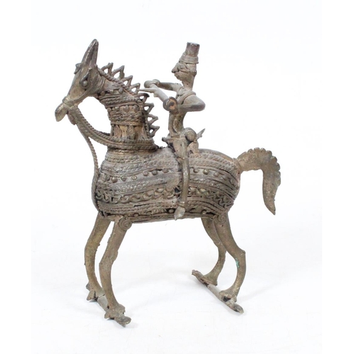 6 - Benin cast metal model of a figure on horseback, 20cm high.