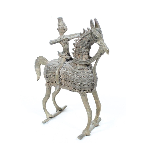 6 - Benin cast metal model of a figure on horseback, 20cm high.