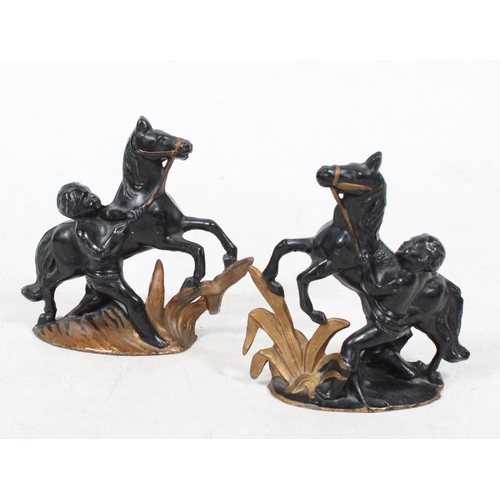 7 - Pair of cast metal Marley style horses, 10cm high.