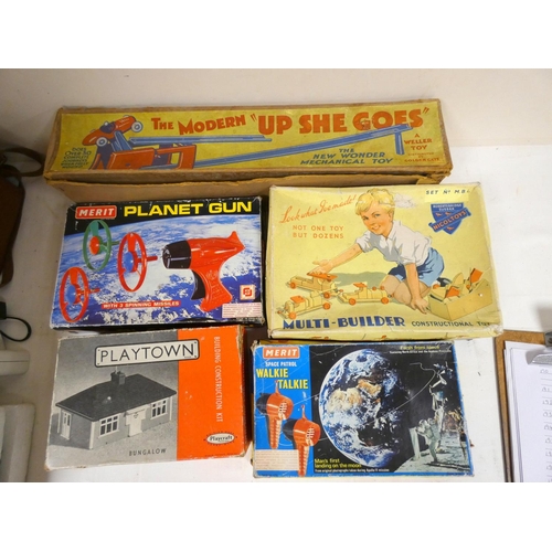 201 - Various vintage toys to include Planet Gun walkie-talkie, building blocks etc.