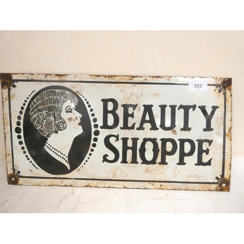 202 - Vintage enamelled beauty shop sign.