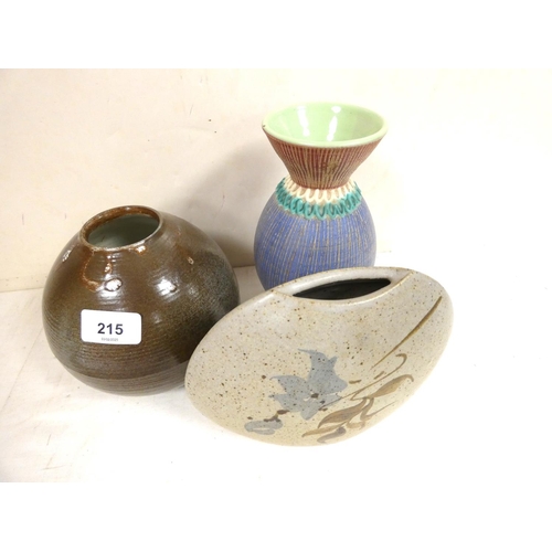 215 - Three Studio Pottery vases, monogram LS.