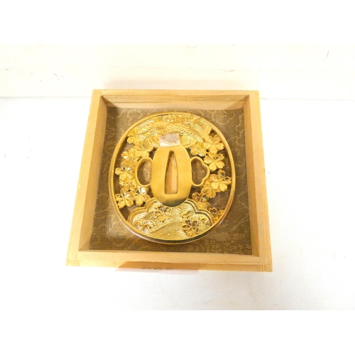 268 - Japanese Tsuba modern decorative piece decorated with cranes.