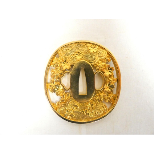 268 - Japanese Tsuba modern decorative piece decorated with cranes.